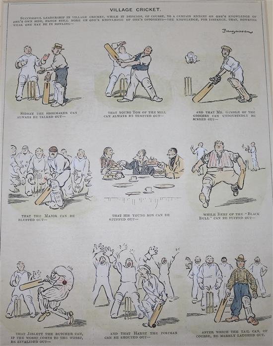 A collection of cricketing prints, various, in two portfolios
